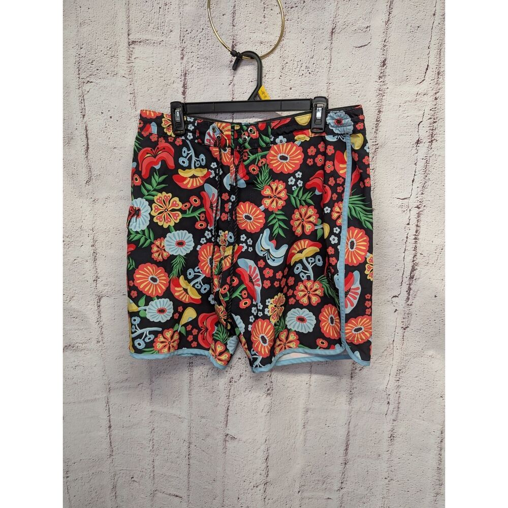 Vissla Men’s Board Shorts Sz 36‎ Blue Floral Upcycled palm frans Swim Trunks EUC
